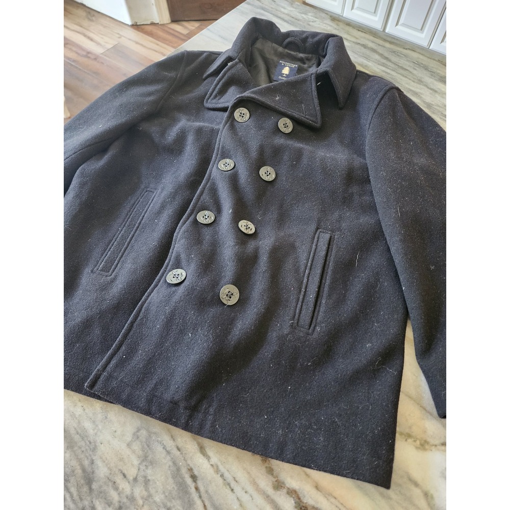 Roundtree & Yorke Mens Black 100% Wool Double Breasted Pea Coat Jacket  Large